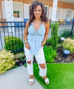 Trend Notes Tops Kimberly Crochet Knit Halter Tunic Top- Blue 7 Trend Notes Tops Kimberly Crochet Knit Halter Tunic Top- Blue