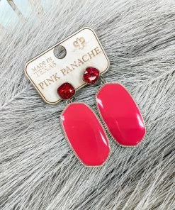 Texas Bling Jewelry Livia Stone Drop Earrings- Red/ Red