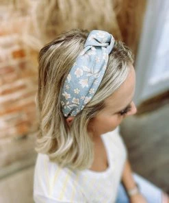 Texas Bling Hair Accessories Lena Floral Pastel Knotted Headband- Blue