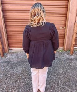 Umgee Ryleigh 3/4 Sleeve Smocked Shoulder Tunic Dress- Black 8 Umgee Ryleigh 3/4 Sleeve Smocked Shoulder Tunic Dress- Black