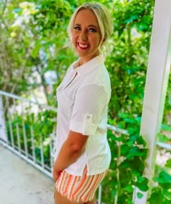 Entro Mila Waffle Knit Rolled Sleeve Top- Off White 7 Entro Mila Waffle Knit Rolled Sleeve Top- Off White