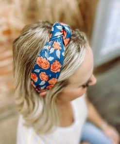 Texas Bling Hair Accessories Paige Rose Knotted Headband- Dark Blue