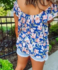 Ces Femme Hallie Bold Floral Tiered Tank- Cobalt 10 Ces Femme Hallie Bold Floral Tiered Tank- Cobalt