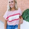 Cotton Bleu Maggie Mid Chest Striped Top- Rose Tops