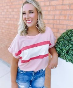 Cotton Bleu Maggie Mid Chest Striped Top- Rose Tops