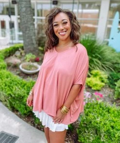 Easel Laramie Short Sleeve Oversized Tunic- Dusty Rose Tops