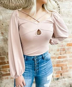 Peach Love Victoria Bubble Sleeve Bodysuit- Dusty Mauve