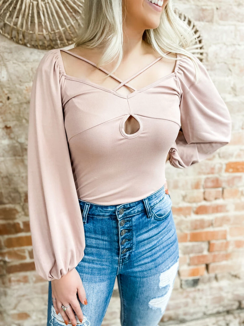 Peach Love Victoria Bubble Sleeve Bodysuit- Dusty Mauve 2 Peach Love Victoria Bubble Sleeve Bodysuit- Dusty Mauve