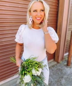 Flying Tomato Sophie Lace Puff Sleeve Knit Top Tops