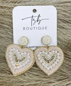 Texas Bling Jewelry Tan Beaded Heart Earrings