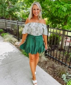 Entro Maisie Solid Ruffle Detail Skort- Heather Green Bottoms