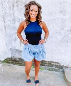 Trend Notes Ellis Rib Knit Halter Bodysuit- Black Tops