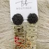 Texas Bling 2022 School Style Gold Dragons Black Pom Earrings