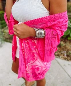 Umgee Izzie Floral Lace Open Front Kimono- Hot Pink 7 Umgee Izzie Floral Lace Open Front Kimono- Hot Pink