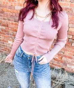 Love Tree Zoe L/S Tie Front Top- Mauve