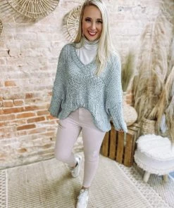 Ces Femme Tops Monica Lightweight Crochet Sweater- Grey