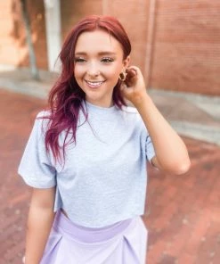 Rosio Clothing Eva Cropped Short Sleeve Oversized Tee- Heather Grey