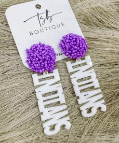 Texas Bling White Indians Purple Pom Earrings 2022 School Style