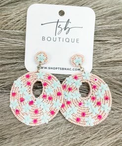 Texas Bling Pink & Blue Flower Beaded Earrings