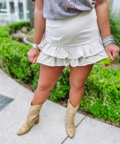 Entro Neutral Babe Aubree Double Ruffle Hem Skirt- Natural