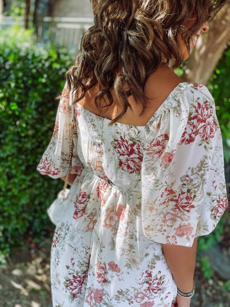 J. NNA Neutral Babe Kylie Floral Crossover Round Neck Midi Dress- Cream 5 J. NNA Neutral Babe Kylie Floral Crossover Round Neck Midi Dress- Cream