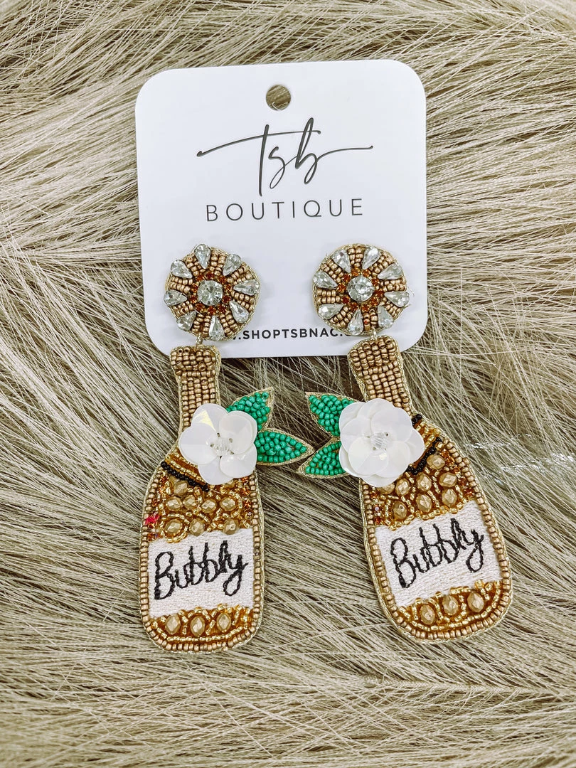 Texas Bling Bubbly Champagne Beaded Earrings 1 Texas Bling Bubbly Champagne Beaded Earrings