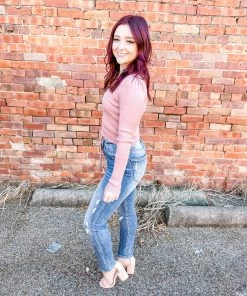 Love Tree Zoe L/S Tie Front Top- Mauve