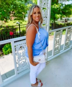 Entro Faye Solid One Shoulder Top- Chambray