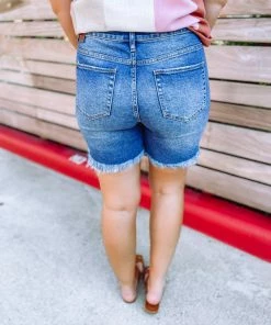 Nature Denim Vanessa High Low Shorts- Dark Wash