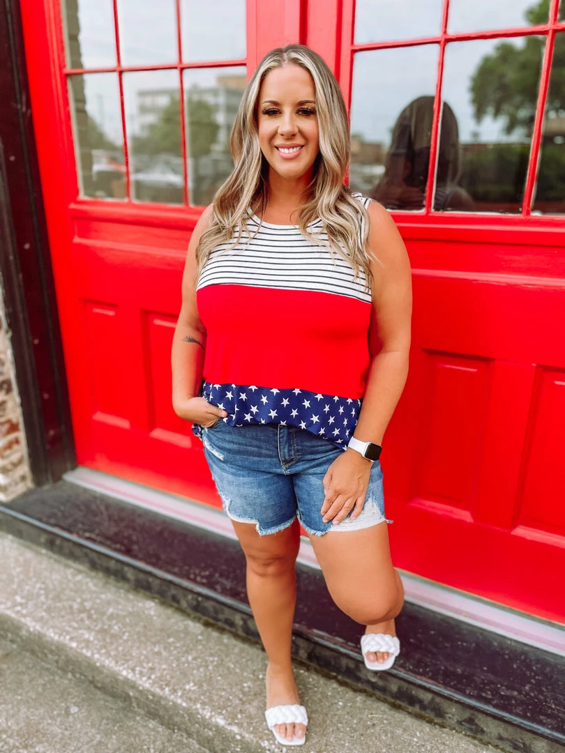 Cezanne Plus Grace Stripe And Star Contrast Tank Top 2 Cezanne Plus Grace Stripe And Star Contrast Tank Top