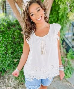 Davi & Dani Alivia Eyelet Ruffle Sleeve Blouse