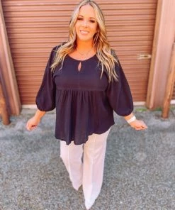 Umgee Ryleigh 3/4 Sleeve Smocked Shoulder Tunic Dress- Black 7 Umgee Ryleigh 3/4 Sleeve Smocked Shoulder Tunic Dress- Black