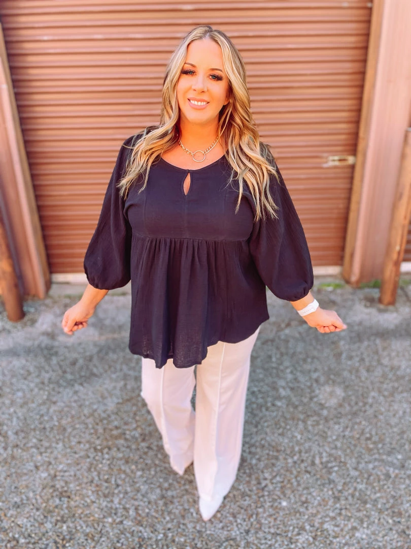 Umgee Ryleigh 3/4 Sleeve Smocked Shoulder Tunic Dress- Black 3 Umgee Ryleigh 3/4 Sleeve Smocked Shoulder Tunic Dress- Black