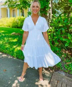 Umgee Dresses Sandra Flutter Sleeve Dress- Off White