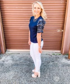 THML Tops Kennedy Cable Knit Ruched Sleeve Top