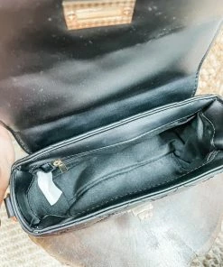 Texas Bling Jade Leather Rectangle Diamond Bag- Black