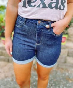 Risen Shelby High Rise Rolled Up Shorts Denim