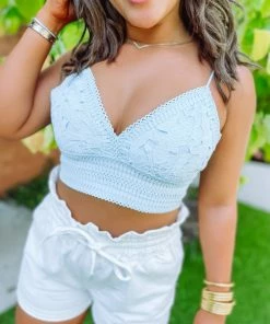 Trend Notes Emma Floral Laced Bralette- Sky Blue