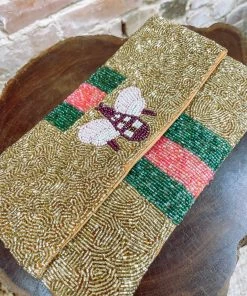 Texas Bling Gold Bee Beaded Crossbody Clutch Bags