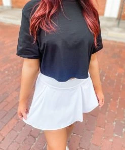 Rosio Clothing Eva Cropped Short Sleeve Oversized Tee- Black Tops