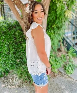 Davi & Dani Alivia Eyelet Ruffle Sleeve Blouse