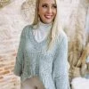 Ces Femme Tops Monica Lightweight Crochet Sweater- Grey