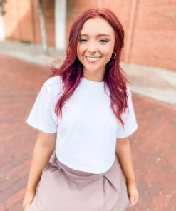 Rosio Clothing Tops Eva Cropped Short Sleeve Oversized Tee- White