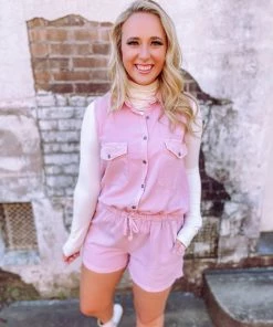 Trend Notes Annika Chambray Drawstring Sleeveless Romper 7 Trend Notes Annika Chambray Drawstring Sleeveless Romper