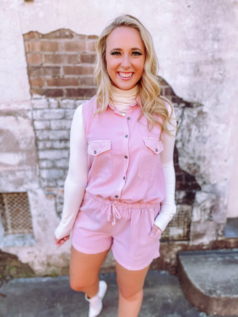 Trend Notes Annika Chambray Drawstring Sleeveless Romper 3 Trend Notes Annika Chambray Drawstring Sleeveless Romper