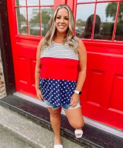 Cezanne Plus Grace Stripe And Star Contrast Tank Top 8 Cezanne Plus Grace Stripe And Star Contrast Tank Top