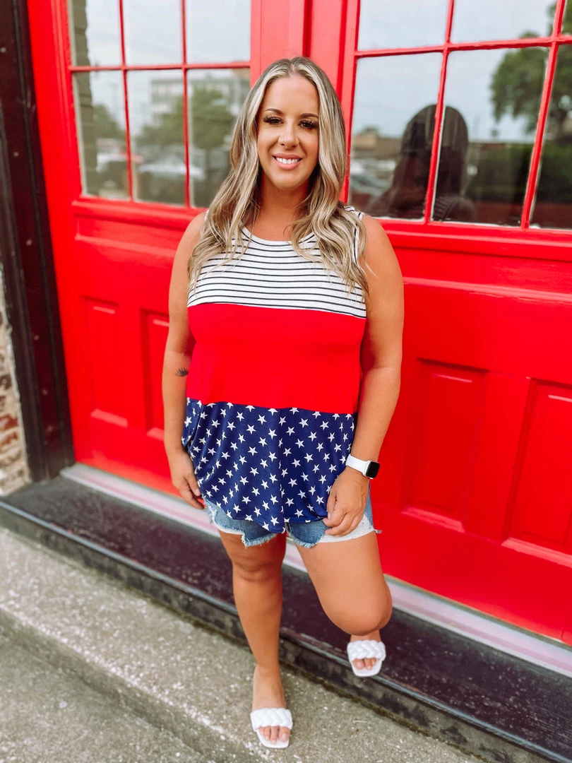 Cezanne Plus Grace Stripe And Star Contrast Tank Top 4 Cezanne Plus Grace Stripe And Star Contrast Tank Top