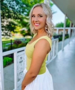 Listicle Tops Sonya Wide Strap Sweater Knit Top- Lemon