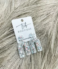 Texas Bling Glitter Rainbow Earrings- Opal White Jewelry