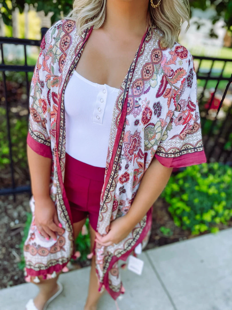 Texas Bling Megan Floral Tassel Kimono Outerwear 2 Texas Bling Megan Floral Tassel Kimono Outerwear
